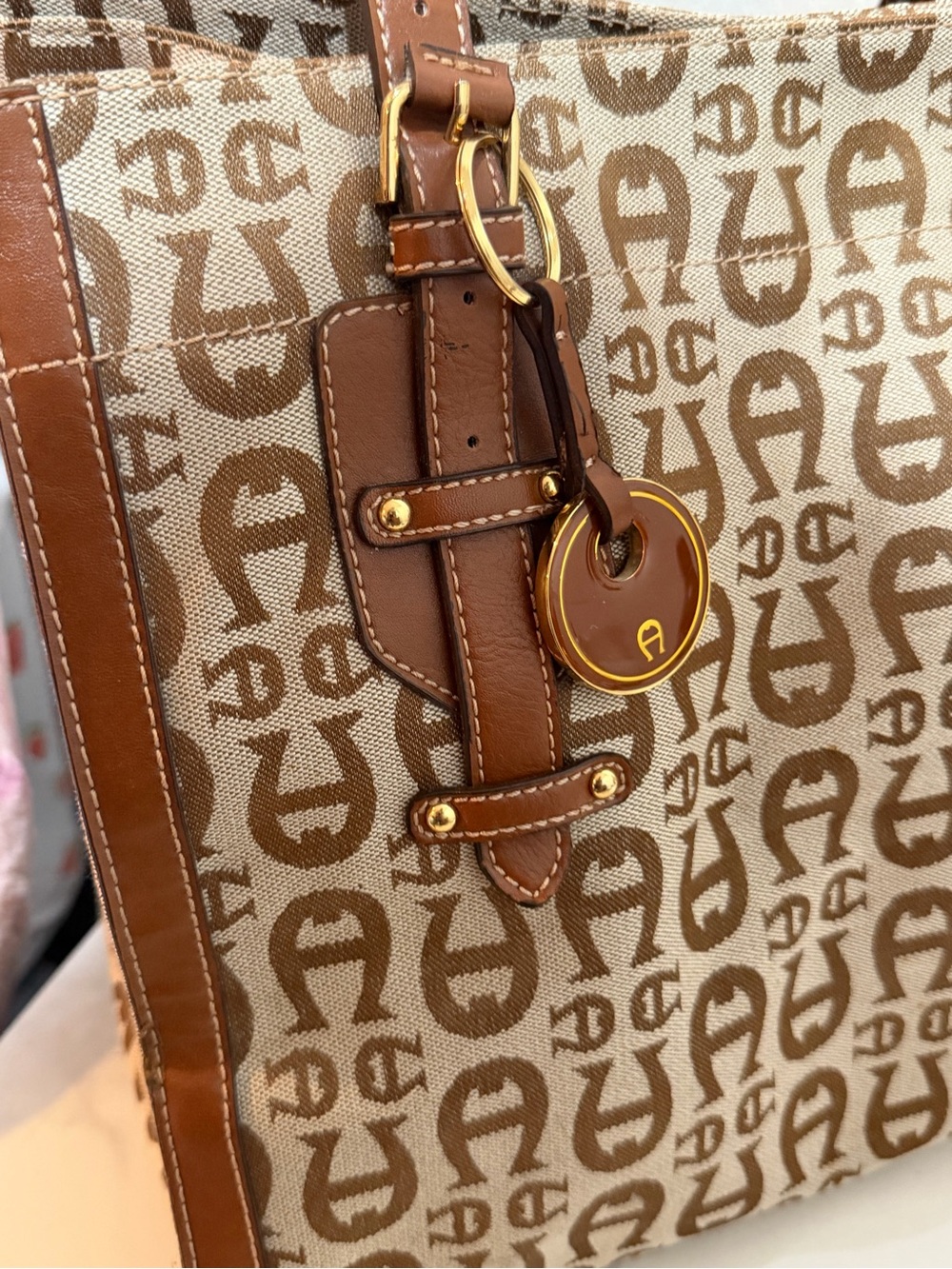 ETIENNE AIGNER Brown Logo Canvas Tote Bag EUC - Picture 3 of 8